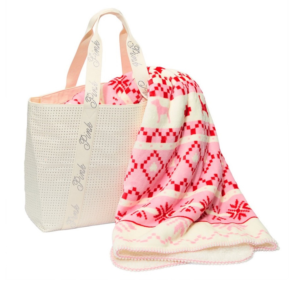 PINK Victoria's Secret Bling Tote Bag Set with Cozy Plush Blanket